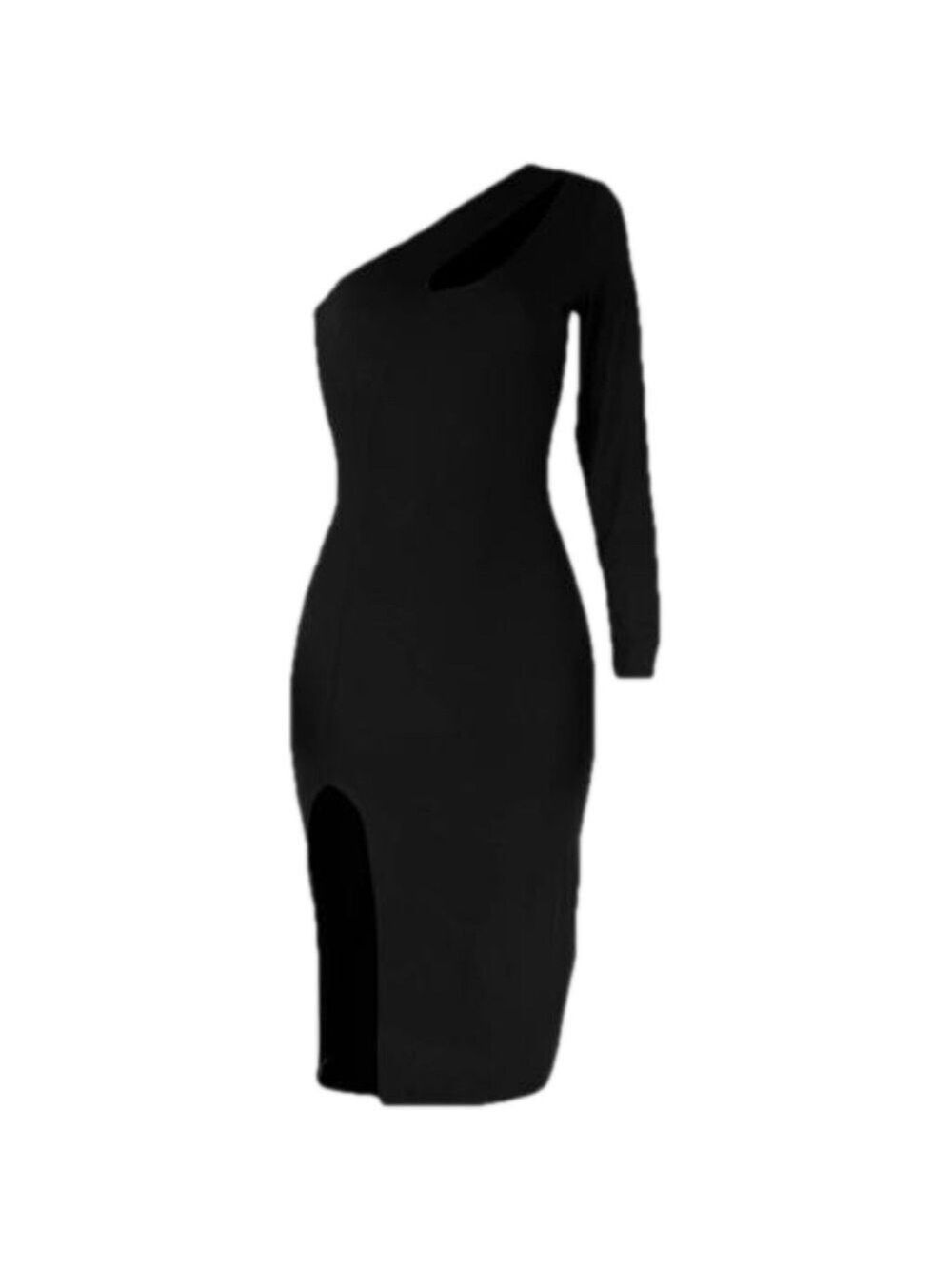 NWT. Nathalie Cut Out One Shoulder Midi Black Dress Size Large - Picture 4 of 14